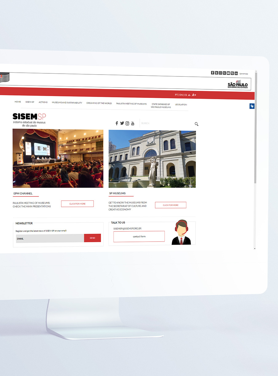 #PraCegoVer - Descrição da imagem para cegos: a imagem mostra o monitor de um computador branco exibindo a página do site do SISEM-SP na tela.